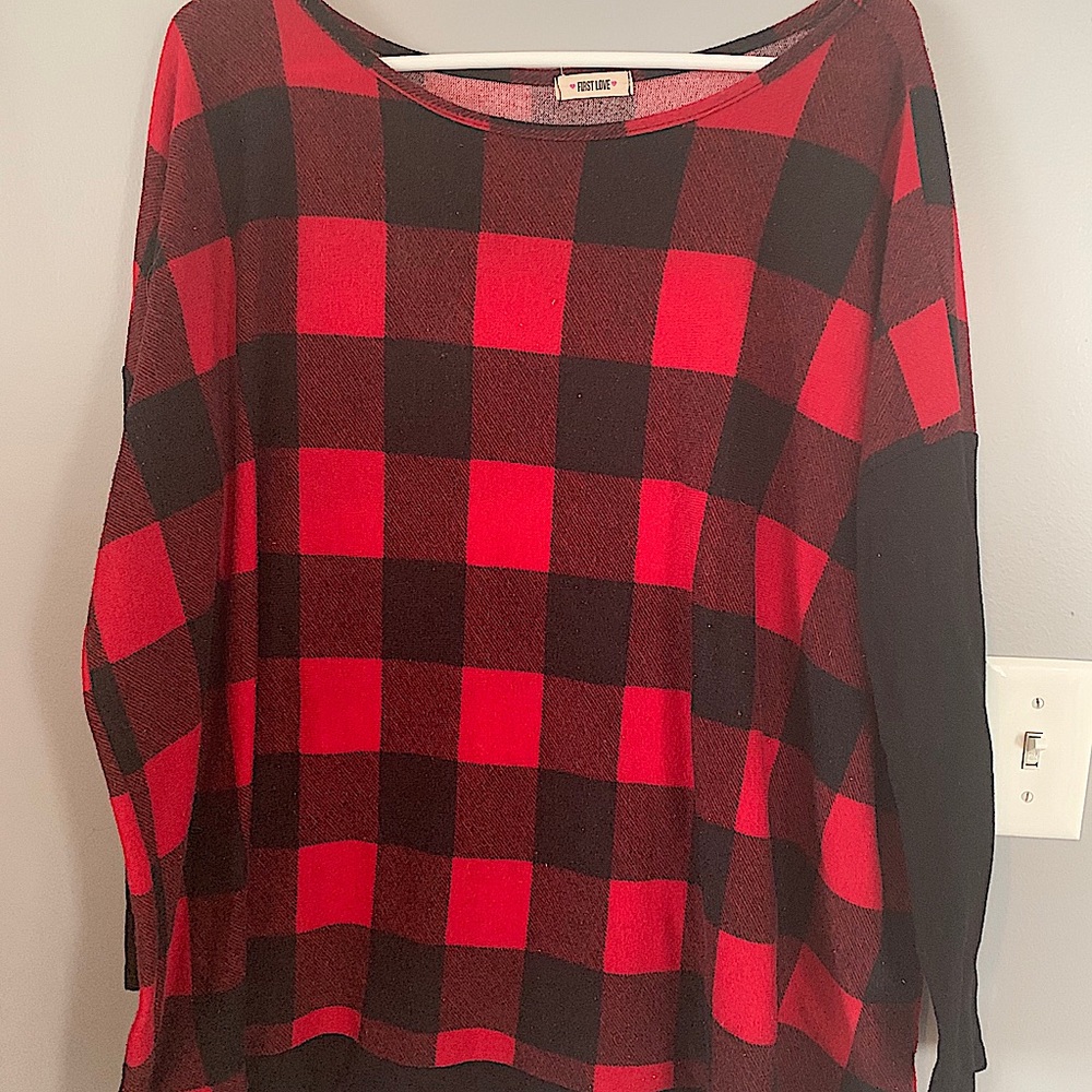 First Love Red & Black Oversized Top